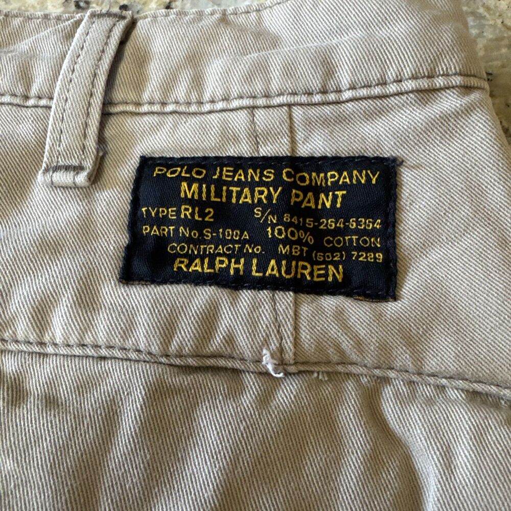 VINTAGE Polo Ralph Lauren Pants Mens 33x34 Tan Freighter Cargo Military Y2K - Picture 2 of 10